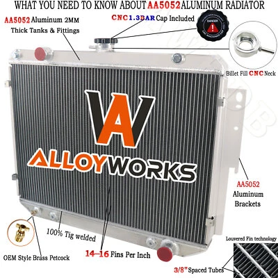 4 Row Aluminum Radiator For DODGE B1500 RAM 1500 3500 3.9L 5.9L 5.2L 1995-2003 Foto 1 de 4