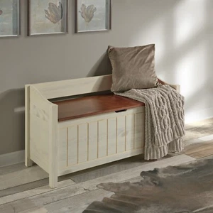 Cottage Storage Bench White Painted Solid Pine Wooden Hall Table Seating - Picture 1 of 8