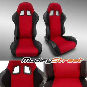 2 x RED PINEAPPLE FABRIC/PVC LEATHER LEFT/RIGHT RACING CAR SEATS + SLIDER - Picture 1 of 8