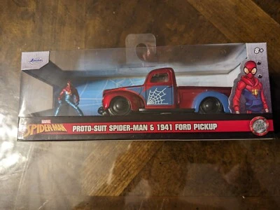 PROTO-SUIT SPIDERMAN & 1941 FORD PICAPE DOCE VERMELHO E AZUL FUNDIDO POR JADA - Imagem 1 de 4