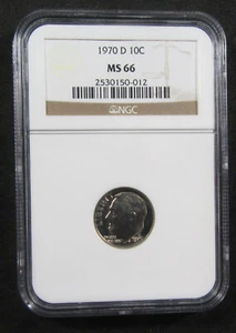 1970-D 10c NGC MS66. Very pretty ultra gem Roosevelt. (1124029) - Picture 1 of 2