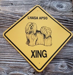 Insegna Xing Attraversamento Cani Lhasa Apso Nuova 14,5" x 14,5" Plastica Gialla - Foto 1 di 1