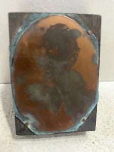 - Antique Printing Block Copper Plate On Wood Unknown Man - Picture 1 of 5