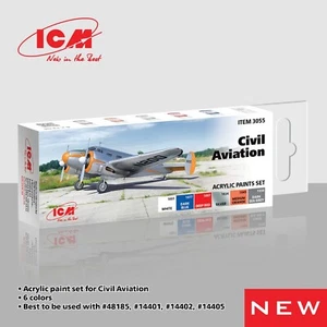 Set vernici acriliche per aviazione civile grigio, rosso, blu, bianco 12 ml х 6 ICM3055 - Foto 1 di 7