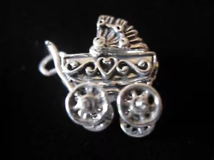 COLGANTE CARRUAJE BEBÉ EN SÓLIDO .925 CON PLATA DE LEY Y CADENA 24" - Imagen 1 de 6