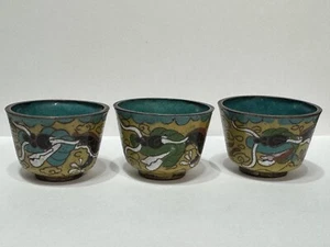 3 Antique Cloisonne Sake Cups Dragons - Picture 1 of 11