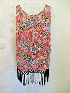 Women's red floral fringed Boho quirky vest size 8 George BNWT holiday festival - Picture 1 of 7
