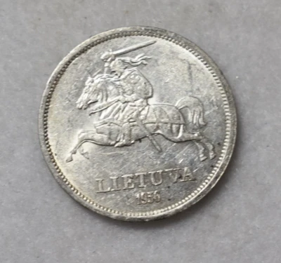 LITHUANIA 5 LITAI  1936  UNCIRCULATED SILVER ( stock# 34) - Image 1 of 2