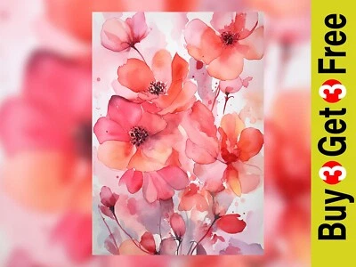 Blooming Elegance - Vibrant Floral Watercolor Art Print 5" x 7" - Image 1 of 4