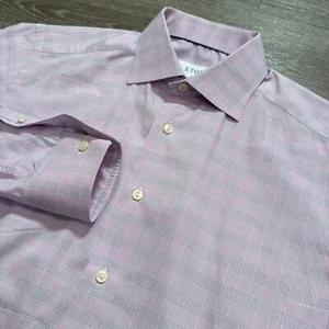 Eton Shirt Mens Large 16.5 42 Pink Plaid Long Sleeve Preppy Adult Cotton Casual - Picture 1 of 7