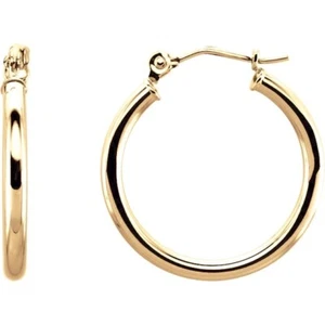 Pendientes de aro de 2 mm tubo amarillo rosa oro blanco 14K en 7 tamaños calidad hechos - Imagen 1 de 10