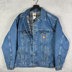 Vintage Carhartt Denim Trucker Jacket Men's Large Tall Blanket Lined USA Made - Picture 1 of 11