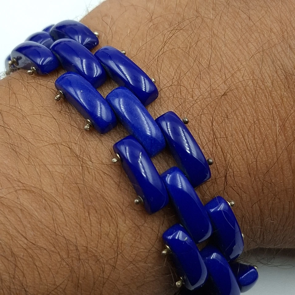 bracciale autentico lapislazzuli blu unisex argento 925 lapis lazuli bracelet - Immagine 1 di 4