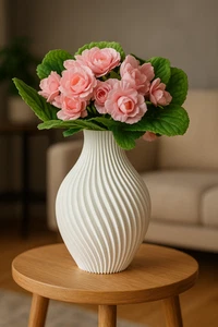 Moderne Deko Vase weiß gerillt – Kunststoff Vase elegant, nur Vase ohne Blumen - Bild 1 von 5