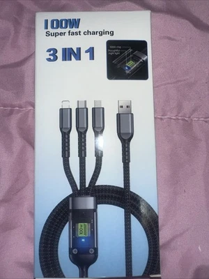 3-in-1 100W 5A Fast Charging USB To Type-C Micro Fast Charger Cable For iPhone 1 - Image 1 of 3
