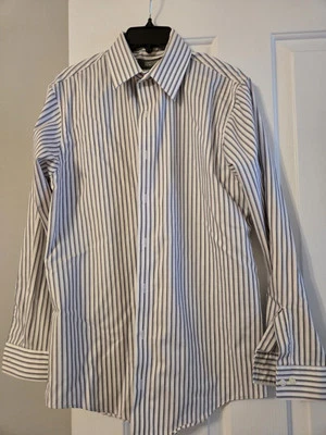 Mens Kenneth Cole Reaction Button Down with Gray and Purple Striping Size 15.5 - Image 1 of 4