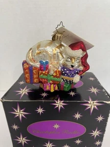 Vintage 2002 Christopher Radko Sleepy Cat Christmas Ornament With Original Box - Picture 1 of 6