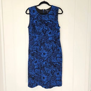 Lands End Blue black Floral Velvet Sleeveless Sheath Dress Holiday Party Size 12 - Picture 1 of 11