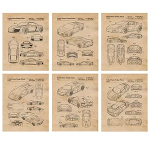 Classic Super Sports Car Patent Prints 6 (8x10) for Home Work Mechanic Gear Shop - Picture 1 of 12