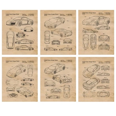 Classic Super Sports Car Patent Prints 6 (8x10) for Home Work Mechanic Gear Shop - Image 1 of 4