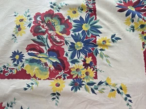 Mantel Vintage 46X51 Estampado Floral Rosa Flores Borde Azul Algodón - Imagen 1 de 13