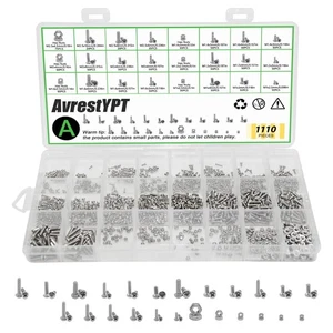 1110Pcs 304 Stainless Steel Metric Micro Screws Nuts Assortment, M1 M1.2 M1.4... - Bild 1 von 7