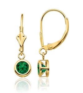14K Solid Yellow Gold 5mm Mount Saint Helens Helenite Dangle Earrings - Picture 1 of 11