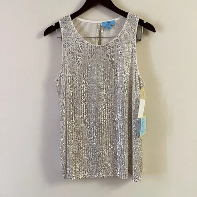 Cece Silver Sequin Tank Top Swing Blouse Size Large NEW Retail $69 Sleeveless - Image 1 of 4