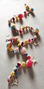 Anthropologie Wishing Star Garland Pom Pom Colorful Stars NEW - Picture 1 of 2