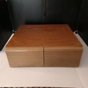 Vintage Woodgrain 2 Drawer VHS Storage Cabinet Hold 22 VCR Video Tapes Faux Wood - Picture 1 of 11