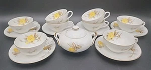 Vtg Cotillion by Sango Japan Yellow Rose Cup & Saucers Sets & Lidded Sugar Bowl - Picture 1 of 23
