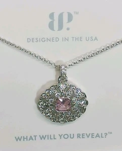 RBP4368 *Mirrored Gaze* Rose Quartz Cubic Zirconia/Rhodium 18" + 2.5 Extender - Picture 1 of 5