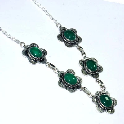 925 镀银独家绿玛瑙项链珠宝首饰尺寸 US 17 GW — 第 1/3 张图片