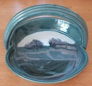 SYL MACRO Ceramics Newcastle Studio Pottery 9" Handled Bowl Platter Plate Trees - Picture 1 of 16