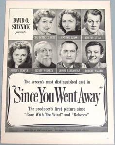 Antique 1944 Ad Selznick Movie SINCE YOU WENT AWAY Colbert, Cotten, Temple - Picture 1 of 1