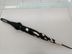 Auth CHANEL camellia Coco Mark Umbrella Polyester White Black Made in France - Picture 1 of 12