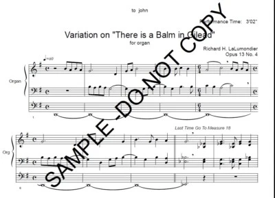 NEW  Variation on “Balm in Gilead” for organ MLB-110131.1 - Image 1 of 2