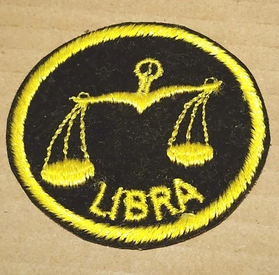 Libra Zodiac Patch Vintage Black Velvet Fabric Horoscope Set Pair Of Scales Sign - Image 1 of 4