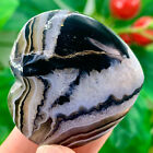 38G Natural crystal cave black agate hand-carved heart-shaped quartz healing