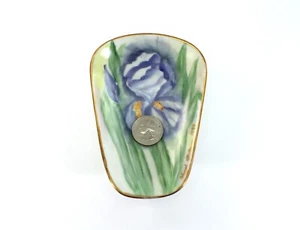 Hazel Peterson TRINKET DISH Purple Iris Porcelain Signed  Hand Painted Vtg 1999 - Picture 1 of 9