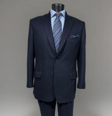 Paul Stuart Wool Midnight Blue Royal Stripe Men’s Suit 41 R - Image 1 of 4