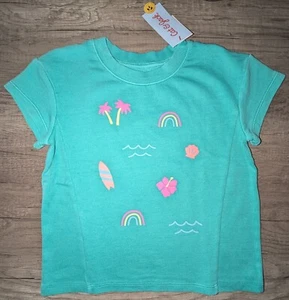 Cat & Jack Girls Short Sleeve Shirt Size M(8) Vibrant Colorful Summer Beach Teal - Picture 1 of 6