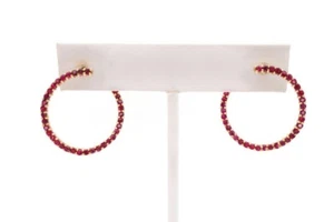 14k Yellow Gold Ruby Hoop Earrings - Picture 1 of 10
