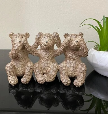 Set of 3 Brown Bears Ideal for accent tables, Detailed textured finish - Image 1 of 4