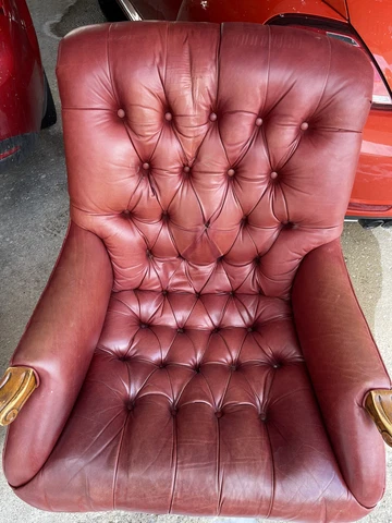(2) 1800s Burgundy Leatherback chairs Antique Cover