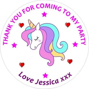 30 CUSTOM Unicorn Birthday Party Personalised Stickers Thank You Stickers  - Picture 1 of 12