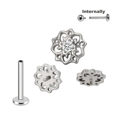 1,2mm Titan Blume mit Kristall Labret Innengewinde Ohr Helix Conch Piercing Stab - Bild 1 von 2
