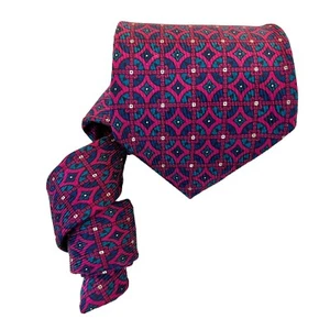 Robert Talbott Tie Men's Hand Sewn Finest Silk Burgundy Blue Geometric Circles - Picture 1 of 11