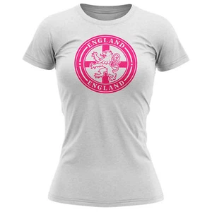 Womens Pink England T Shirt with Round English Lion Badge for Her Footy Fan Gift - Picture 1 of 9