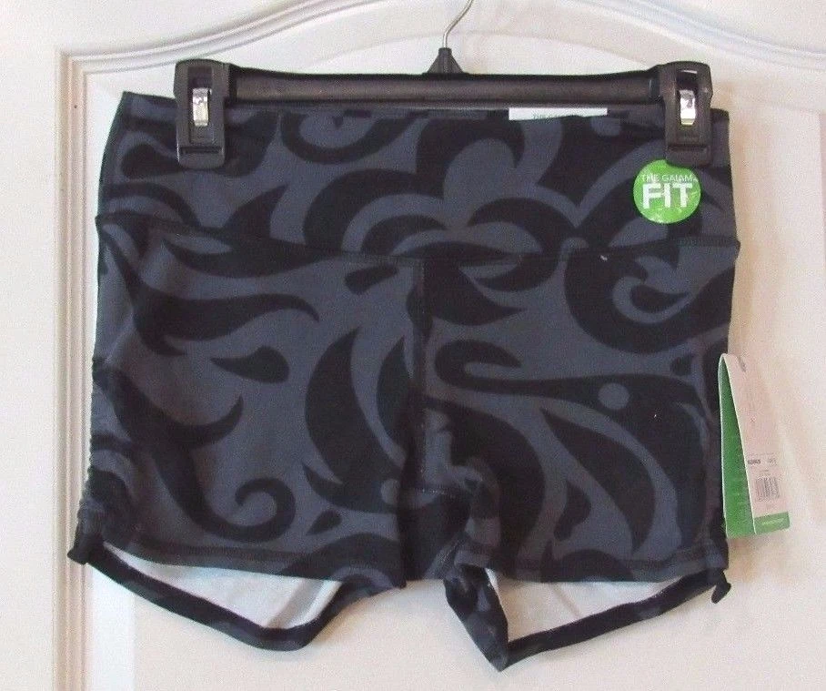 Gaiam Om Cinch Yoga Shorts Black Gray Women's Sz S NWT MPSR$38 - Image 1 of 2